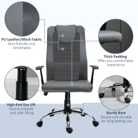 Vinsetto Office Chair, Computer Desk Chair, Mesh and PU Leather Swivel Chair with Adjustable Height and Rolling Wheels for Home Office Work Study, Grey(m-7)