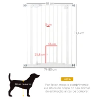 PawHut Barreira de Segurança para Cães Animais de Estimação 74-80cm para Escadas Portas e Corredores com Porta para Gatos Fechamento Automático e Sistema de Duplo Bloqueio Altura 91,4cm Branco(m-3)