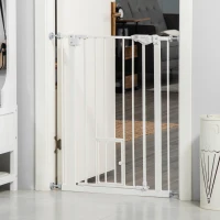 PawHut Barreira de Segurança para Cães Animais de Estimação 74-80cm para Escadas Portas e Corredores com Porta para Gatos Fechamento Automático e Sistema de Duplo Bloqueio Altura 91,4cm Branco(m-10)