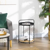 HOMCOM Mesa de Apoio Moderna com Prateleira de Madeira e Bandeja Removível Alça Portátil 43,5x42,5x60cm Preto e Madeira(m-2)