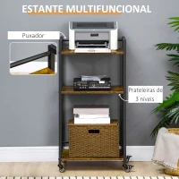 HOMCOM Estante Multifuncional com Rodas Estante de Armazenamento de 3 Níveis com Prateleiras Ajustáveis para Escritório Estúdio Dormitório 50x35x100,5cm Marrom Rústico(m-4)