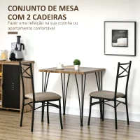 HOMCOM Conjunto de Sala de Jantar 3 Peças Conjunto 1 Mesa 74x74x76cm e 2 Cadeiras 42x50x91,5cm com Pés de Aço Estilo Moderno para Cozinha Marrom e Preto(m-4)