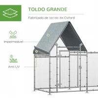PawHut Galinheiro de Exterior Grande 302x107x172cm com Teto de Tecido de Oxford Gaiola de Aço Galvanizado para Galinhas Coelhos com Fechadura Prata(m-4)