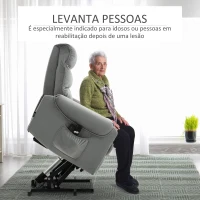 HOMCOM Poltrona de Massagem Relax Poltrona Levanta Pessoas com Reclinação Elétrica em até 135° com Controle Remoto e 8 Zonas de Massagem Estofado em Veludo e Acolchoada 79x97x103cm Cinza(m-6)