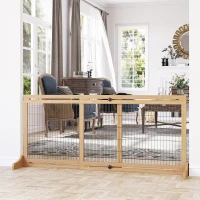 PawHut Barreira de Segurança para Cães de Madeira Extensível com Pés de Suporte Barreira de Proteção para Animais de Estimação para Portas Escada Corredor 104-183x36x69cm Natural(m-2)