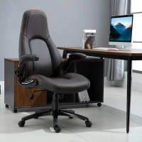 Vinsetto Computer Gaming Chair, PU Leather Office Chair, Swivel Desk Chair with Adjustable Arms and Height, Padded Armrest and Seat, Rolling Wheels, Coffee(m-2)