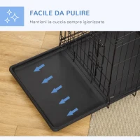 PawHut Gabbia per Animali Domestici Trasportino per Cani e Gatti Pieghevole in Acciaio Doppia Apertura, 76x46x52cm, Nero(m-6)