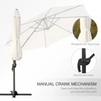 Outsunny Umbrela de Gradina Descentralizata, Unghi Reglabil 360 ° Rotativa in Poliester, Alb Crem, Φ294x248cm(m-7)