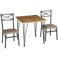 HOMCOM Conjunto de Sala de Jantar 3 Peças Conjunto 1 Mesa 74x74x76cm e 2 Cadeiras 42x50x91,5cm com Pés de Aço Estilo Moderno para Cozinha Marrom e Preto(m-10)