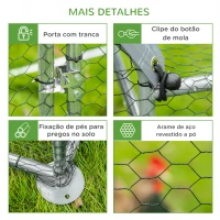 PawHut Galinheiro de Exterior Grande 302x107x172cm com Teto de Tecido de Oxford Gaiola de Aço Galvanizado para Galinhas Coelhos com Fechadura Prata(m-7)