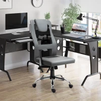 Vinsetto Office Chair, Computer Desk Chair, Mesh and PU Leather Swivel Chair with Adjustable Height and Rolling Wheels for Home Office Work Study, Grey(m-12)