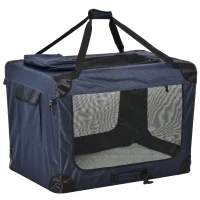 PawHut Transportadora para animais deestimação Portátil e Transpirável Dobrável com Almofada 3 Portas e Janela de Malha 2 Bolsos 80,5x57x57cm Azul Escuro(m-1)