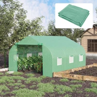 Outsunny Cobertura de Estufa de Túnel 3,5x3x2m Cobertura de Substituição de Estufa Polietileno com 6 Janelas e Portas Enroláveis Proteção de Plantas para Jardim Verde(m-9)