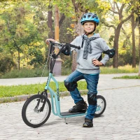 HOMCOM Youth Scooter Front and Rear Caliper Dual Brakes 16-Inch Inflatable Front Wheel Ride On Toy For Age 5+ Blue(m-2)