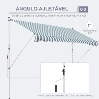 Outsunny Toldo Manual Retrátil para Exterior 300x150x170-280cm Toldo Enrolável Altura Ajustável com Manivela Proteção Solar para Terraço Balcão Jardim Verde(m-6)