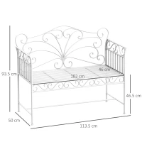 Outsunny Bancă de Exterior cu 2 Locuri, Bancă de Grădină în Stil Romantic din Fier, 113,5x50x96 cm, Alb(m-3)
