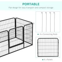 PawHut Heavy Duty Dog Pet Puppy Metal Playpen Play Pen Rabbit Pig Hutch Run Enclosure Foldable Black Large, 125 x 80 x 70 cm(m-4)