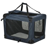 PawHut Transportadora para animais deestimação Portátil e Transpirável Dobrável com Almofada 3 Portas e Janela de Malha 2 Bolsos 80,5x57x57cm Azul Escuro(m-11)