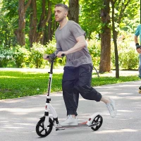 HOMCOM Foldable Kick Scooter with Double Shock Absorption and Big Wheels, Height Adjustable Aluminium Frame Big Wheel Scooter for 14+ Teens Adult - White(m-11)