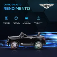 HOMCOM Carro Elétrico Bentley Mulsanne 12V com 2 Motores Farol Buzina Música USB e Abertura de Portas 3-5km/h 120x71x48cm Preto(m-4)