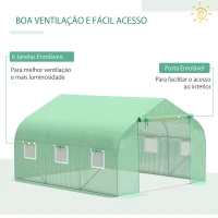 Outsunny Cobertura de Estufa de Túnel 3,5x3x2m Cobertura de Substituição de Estufa Polietileno com 6 Janelas e Portas Enroláveis Proteção de Plantas para Jardim Verde(m-4)