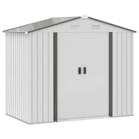 Outsunny Casuta Gradina Otel Alb 213×130×185 cm – Cu Usi Glisante(m-1)