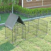 PawHut Galinheiro de Exterior Grande 302x107x172cm com Teto de Tecido de Oxford Gaiola de Aço Galvanizado para Galinhas Coelhos com Fechadura Prata(m-10)
