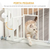 PawHut Barreira de Segurança para Cães Animais de Estimação 74-80cm para Escadas Portas e Corredores com Porta para Gatos Fechamento Automático e Sistema de Duplo Bloqueio Altura 91,4cm Branco(m-6)