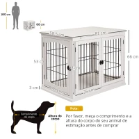 PawHut Gaiola para Cães de Madeira com Superfície de Mesa 2 Portas e Grades de Metal 81x58,5x66cm Branco(m-3)