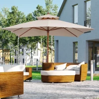 Outsunny Umbrela de Soare de Gradina Acoperis Dublu , Bambu si Poliester,Crema, 3x3m(m-2)