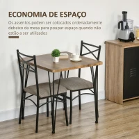 HOMCOM Conjunto de Sala de Jantar 3 Peças Conjunto 1 Mesa 74x74x76cm e 2 Cadeiras 42x50x91,5cm com Pés de Aço Estilo Moderno para Cozinha Marrom e Preto(m-5)