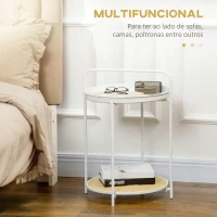 HOMCOM Mesa de Apoio com Prateleira de Vime Plástico Bandeja Removível e Alça Portátil 43,5x42,5x60cm Branco(m-4)