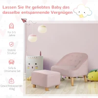 HOMCOM Fotel dla dzieci z podnóżkiem dla dzieci w wieku od 3 do 5 lat Uroczy design Aksamit Różowy 51 cm x 51 cm x 50 cm(m-6)