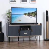 HOMCOM Dulap TV pentru televizor de pana la 55 inchi, suport TV cu sertar, rafturi de depozitare, picioare din otel si gauri pentru cablu pentru camera de zi, dormitor, gri(m-10)