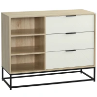 HOMCOM Dulap de depozitare modern , dulap decorativ cu 3 sertare, rafturi deschise pentru camera de zi, dormitor, biroul de acasa, natural si alb crem(m-11)