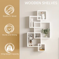 HOMCOM Rafturi pentru perete, 5 cuburi, cu accesorii de fixare, alb(m-7)