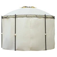 Outsunny Foisor de Gradina Rotund cu Acoperis Dublu, Curele Velcro si Perdele din Otel si Poliester, Ø350 x 275 cm, Alb(m-11)