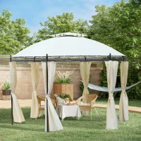 Outsunny Foisor de Gradina Rotund cu Acoperis Dublu, Curele Velcro si Perdele din Otel si Poliester, Ø350 x 275 cm, Alb(m-2)