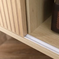 HOMCOM Dulap TV pentru televizoare de pana la 50 de inchi, suport TV cu rafturi de depozitare, usi glisante si gauri pentru cablu pentru camera de zi, dormitor, natural(m-8)