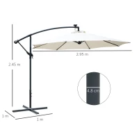 Outsunny Umbrela de Soare cu Brat, Manivela si 8 benzi LED cu Energie Solara(m-3)