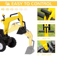 HOMCOM Kids Ride on Digger Pedal Go Kart Pretend Play Construction No Power Truck with Horn for 3 - 6 Years, Yellow(m-6)
