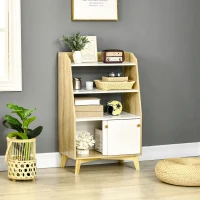 HOMCOM Dulap de depozitare modern , biblioteci cu usi glisante si rafturi deschise pentru sufragerie si camera de joaca, alb, natural(m-10)