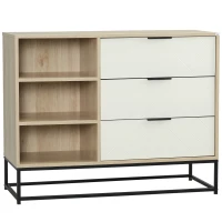 HOMCOM Dulap de depozitare modern , dulap decorativ cu 3 sertare, rafturi deschise pentru camera de zi, dormitor, biroul de acasa, natural si alb crem(m-1)