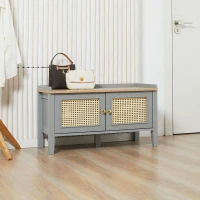 HOMCOM Mueble Zapatero para 6 pares de Zapatos Armario con Puertas de Rejilla de Estilo Cannage 80x35x45 cm Gris(m-2)