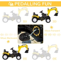 HOMCOM Kids Ride on Digger Pedal Go Kart Pretend Play Construction No Power Truck with Horn for 3 - 6 Years, Yellow(m-5)