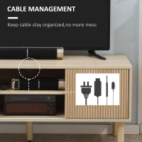 HOMCOM Dulap TV pentru televizoare de pana la 50 de inchi, suport TV cu rafturi de depozitare, usi glisante si gauri pentru cablu pentru camera de zi, dormitor, natural(m-6)