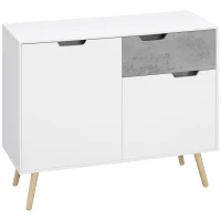 HOMCOM Dulap modern pentru depozitare, dulap decorativ cu sertar, 2 usi pentru dormitor, living, hol, gri deschis(m-11)