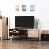 HOMCOM Suport TV industrial pentru televizoare de pana la 60", unitate TV cu rafturi si dulap, consola media cu usa pentru sufragerie, natural(m-2)