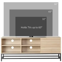 HOMCOM Suport TV industrial pentru televizoare de pana la 60", unitate TV cu rafturi si dulap, consola media cu usa pentru sufragerie, natural(m-6)