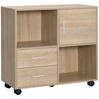 HOMCOM Druckerständer 2 Schubladen 1 Schrank 4 Rollen 80 cm × 38,5 cm × 74,5 cm Natur(m-1)